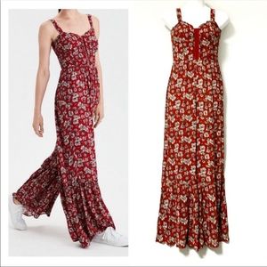 American Eagle red floral corset jumpsuit